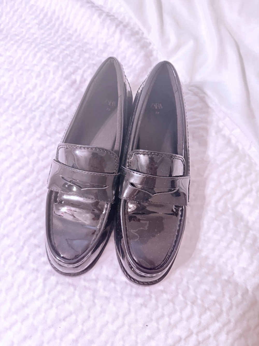 Zara Glossy Black Patent Loafers